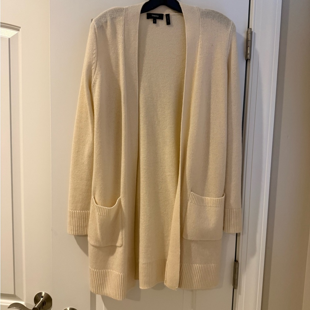Theory Cream Open Front Cashmere Cardigan